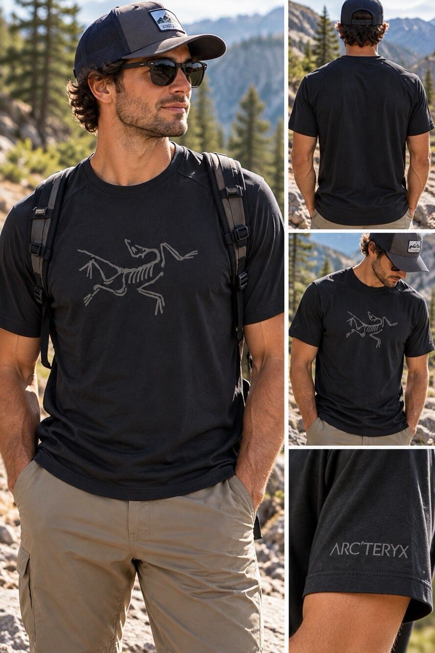 Arc'teryx Graphic Logo Crew Neck Lightweight Polyester T-Shirt Black Size L